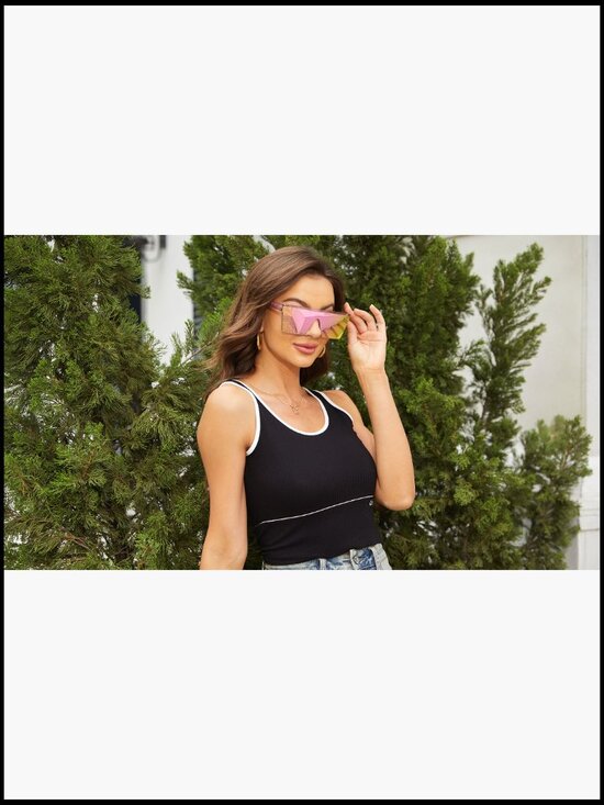 Oversized Square Shield Sunglasses UV Protection Rimless Large main image 7
